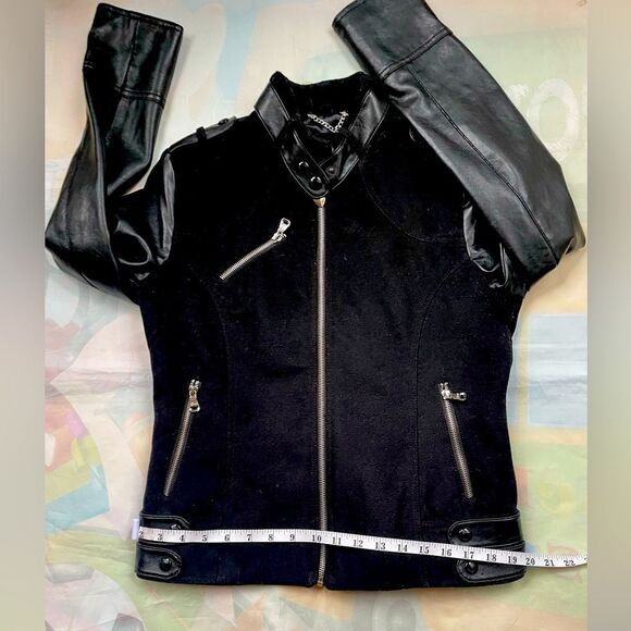 1981 Guess Faux Leather Moto Jacket Womens Size M Zip up Black Silver Zip Lin… - Picture 3 of 16